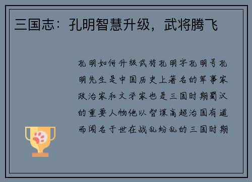 三国志：孔明智慧升级，武将腾飞